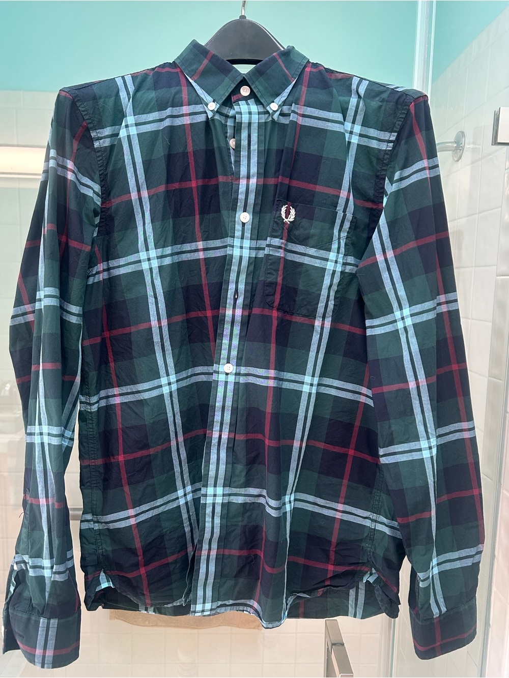 Fred Perry Men's Green Plaid Button-Down Shirt